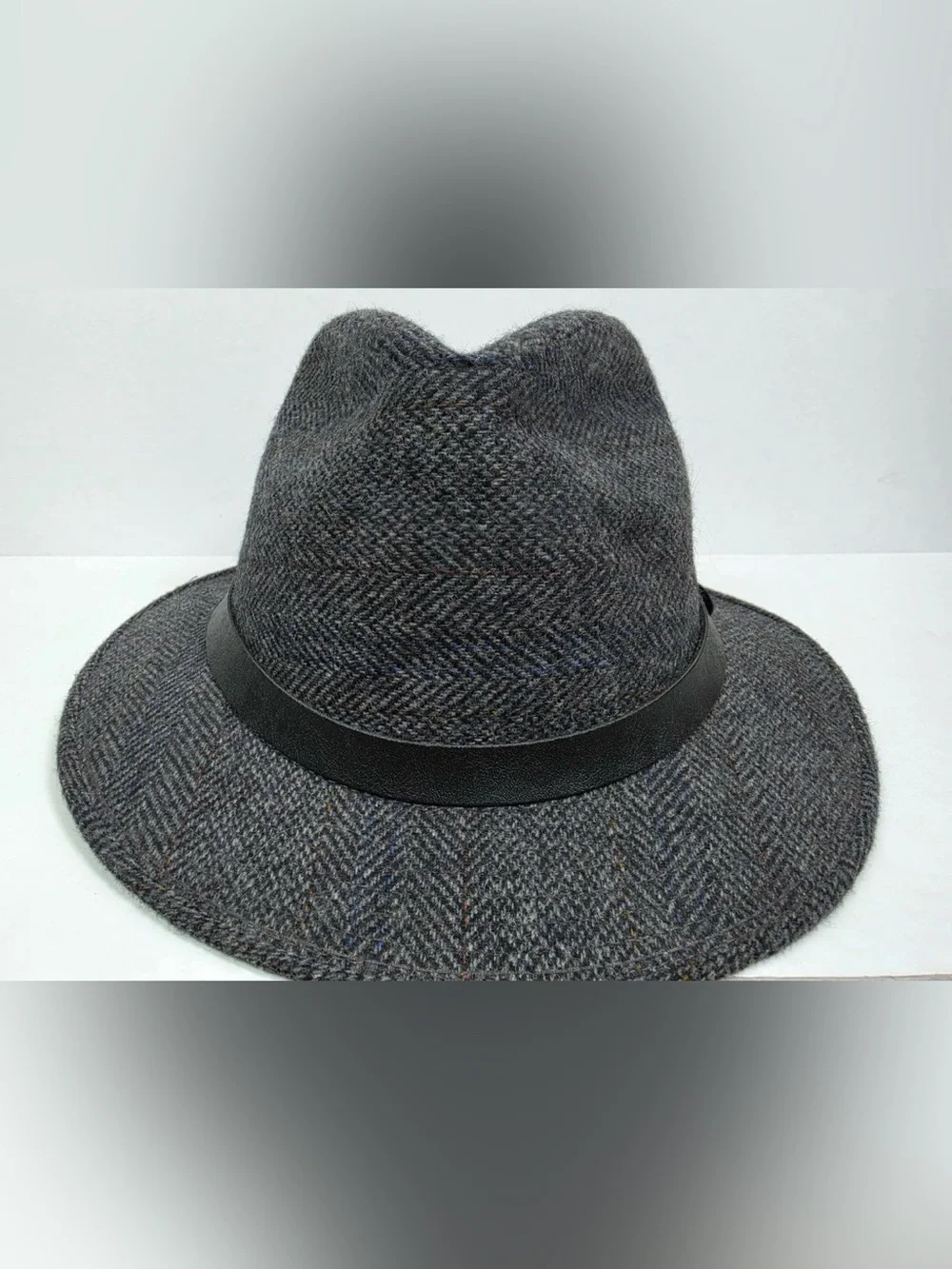 Vtg Stetson Mens Fedora Gray Tweed Herringbone Feather Made USA Large 7 1/4